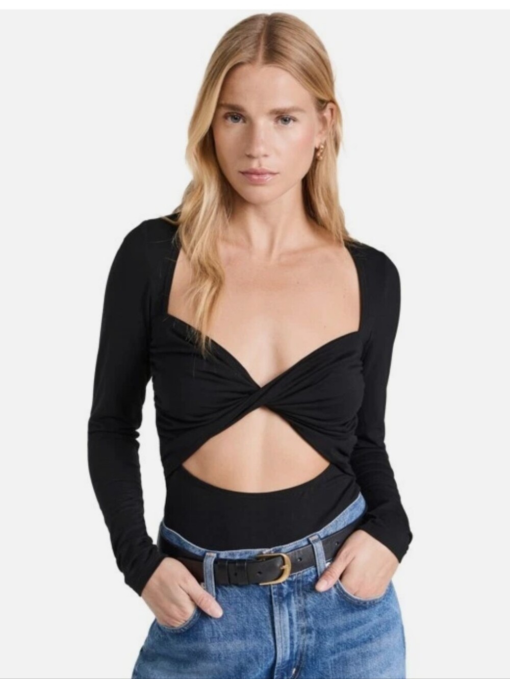 Reformation Aero KnitBlack Twist-Front Long Sleeve Top Lyocell and Tencel.